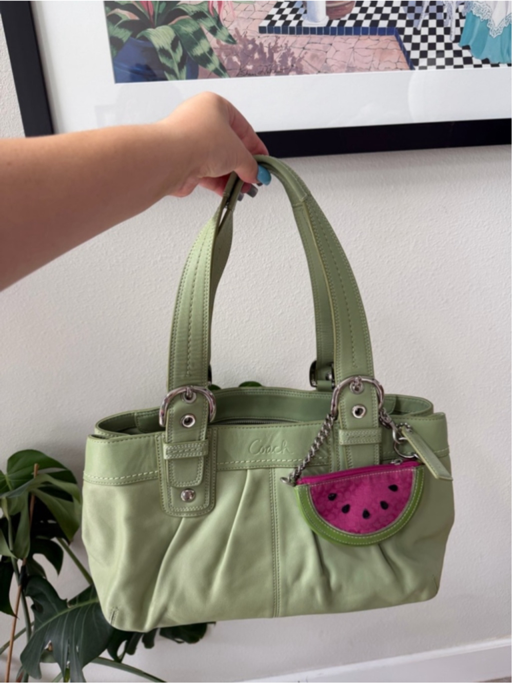 🍵 Y2K Vintage Coach Soho Pleated East West Matcha Green Leather Shoulder Bag 🍵